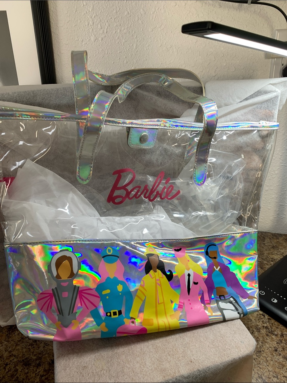 Barbie "You Can Be Anything" Clear  Iridescent Holographic Clear Tote